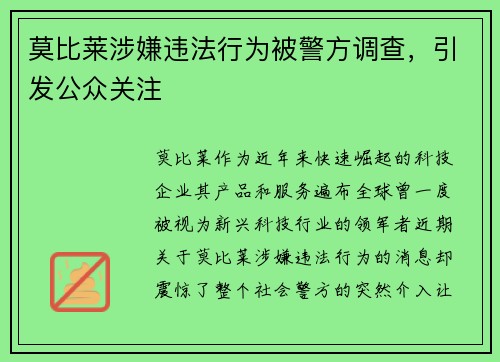 莫比莱涉嫌违法行为被警方调查，引发公众关注